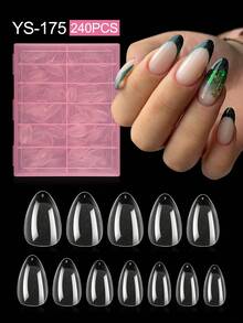 240 piezas de pegatinas de uñas acrílicas en forma de almendra mate, pegatinas de gel de cobertura completa, uñas postizas cuadradas de gel transparente, adecuadas para extensión de uñas y manicura DIY en casa - transparente - Ver 8