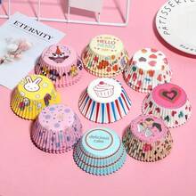 100 chiếc/gói Giấy lót bánh cupcake in ngẫu nhiên, cốc giấy chống dầu mỡ, quà tặng Ngày của Mẹ, đồ dùng cho mẹ, dụng cụ làm bánh - Nhiều màu - Xem 3
