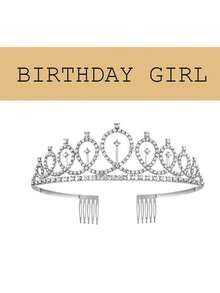 1个女孩生日皇冠，新娘派对水钻发饰，生日头箍，合金皇冠 - 彩色 - 查看 5