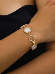 1pc Elegant Shimmering Luxurious Hollow Gold Four-Leaf Clover & Sweet Five-Leaf Clover Bracelet For Women - White - View 1