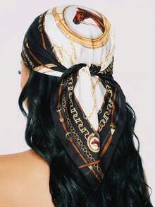 1件装女士时尚西部牛仔图案围巾 - 多功能头巾，饰有马链图案，采用涤纶材质，适合日常时尚搭配 - 彩色 - 查看 1