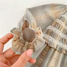 Spring & Autumn New Baby Girls Dress, Toddler Girls Floral Jacquard Long Sleeve Sister Matching Dress, Fashionable Casual Versatile Skirt - Khaki - View 8