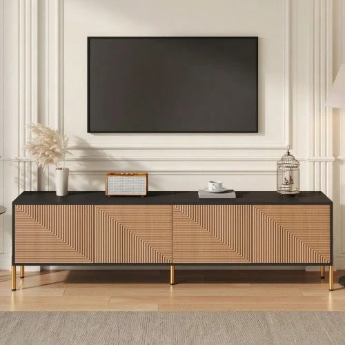 Modern TV-Schrank, TV-Ständer, TV-Paneel, New TV-Ständer. Einzigartiges Im Farbblock-Design, 179 X 35 X 53.5 Cm (L X B X H) - Black,Natural - 查看 1