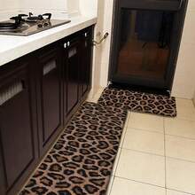 1/2/3pcs Cool Cheetah Leopard Pattern Kitchen Rug Set 2 PCS Floor Mats Washable Non-Slip Soft Flannel Runner Rug Doormat Carpet For Kitchen Bathroom LaundrySuitable For Both Indoor And Outdoor Use, Ideal For Hallways, Balconies,High-End Printed Kitchen Soft And Comfortable Standing Mat, Moisture-Absorbent And Anti-Slip, Durable And Stain-Resistant, Suitable For Bathroom Door, Kitchen, Dining Room, Coffee Shop Carpets, As Well As Living Room, Bedroom And Entry-Level Home - Multicolor - View 2