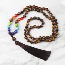 8mm Natural Tiger Eye Beads Necklace 7 Chakra Healing Prayer Beads Tassel Pendant Necklace For Men Couple Yoga Meditation Jewelry - 8mm Tiger Eye Seven Treasure Bead Tassel Pendant - View 2