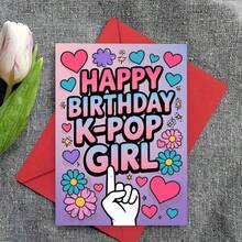 A Birthday Card Featuring KPOP Girl Prints With Heart And Flower Designs, Perfect For Birthday Celebrations And Gifts - Multicolor - View 12