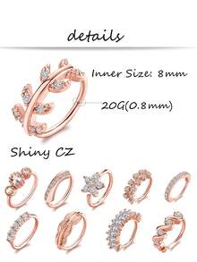 10件套Y2K复古风不锈钢20G鼻环套装，镶嵌闪亮立方氧化锆和叶子吊坠，适合女性日常佩戴和约会。 - 多款式 - 查看 4