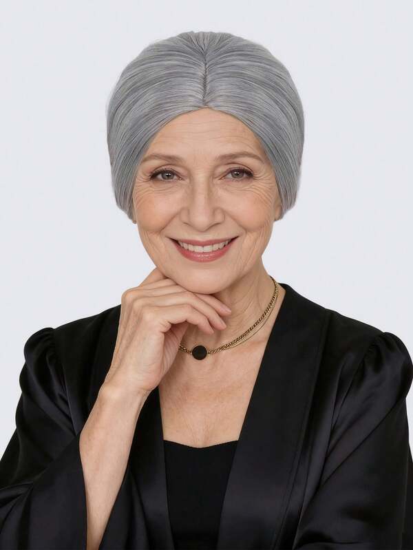 Silver Gray Synthetic Wig With Bun Updo Style For Women Daily Party Wear – Natural Looking Heat Resistant Fiber, Realistic Middle Part Hairline Grey Hair Wig With Low Bun, Elegant Old Lady Fashionable Grandma Cosplay Wig, Versatile Gray Bun Wig For Mature & Looks, Ideal Gift For Her, Washable & Reusable, Easy To Wear & Maintain