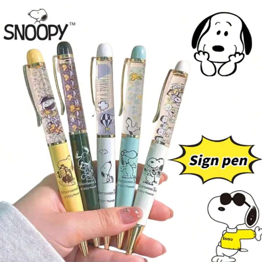 SNOOPY 1支装花生漫画签名笔套装，可爱卡通狗金属圆珠笔 | 高品质金色笔尖，色彩鲜艳的卡通图案印刷 | 书写流畅，适用于办公、学习和签名 | 非常适合返校、生日和圣诞节礼物 | 史努比粉丝必备文具 - 彩色 - 查看 1