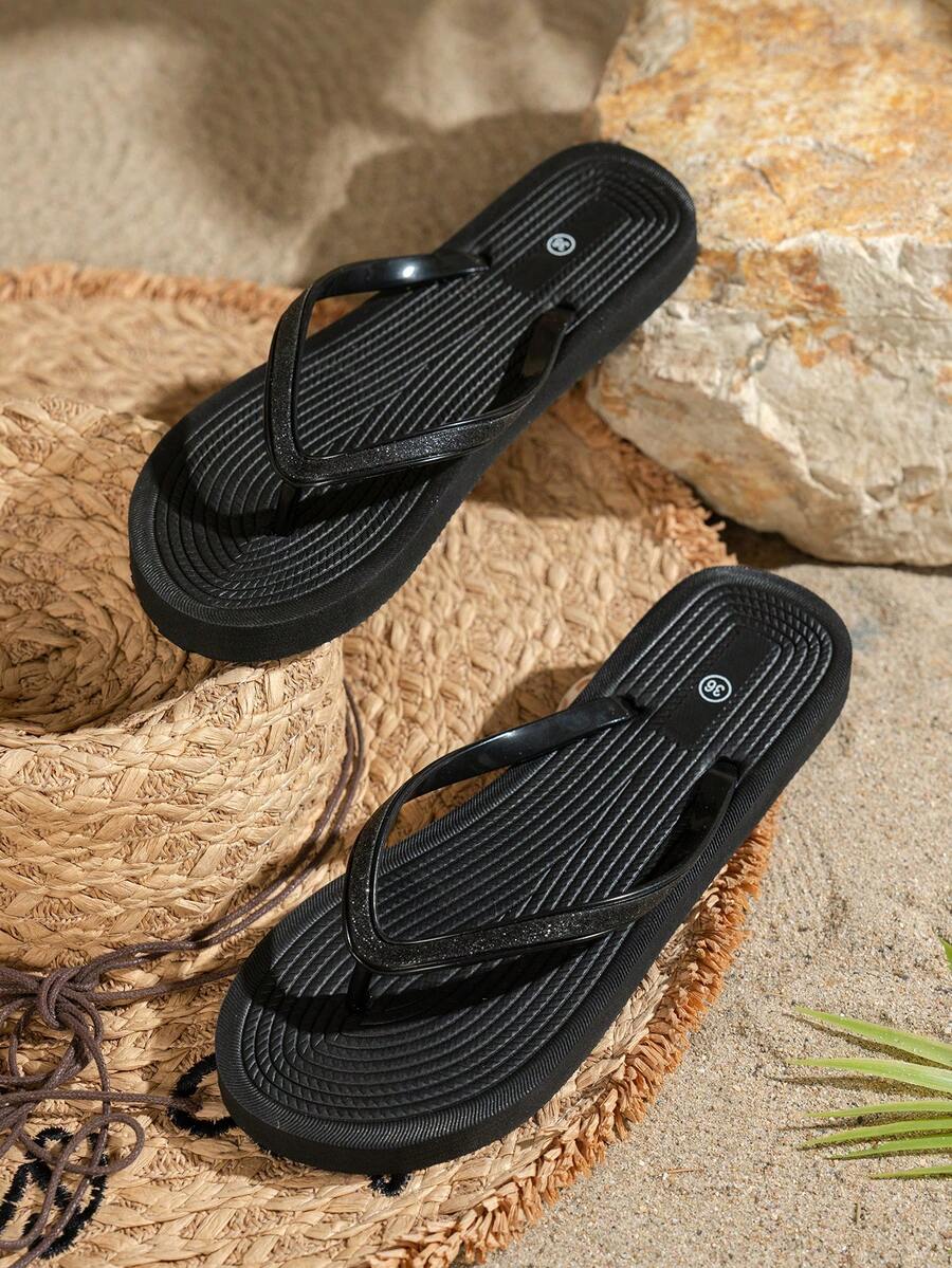 Girl's Minimalist Flat Flip Flops, Comfortable Summer Beach Sandals, Versatile For Beach Holiday
