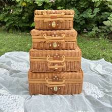 1pc Handmade Rattan Woven Storage Box, Wedding Gift Box, Christmas/Thanksgiving Gift Box, Makeup Organizer Basket, Birthday Gift Box, Holiday Gift Box, Suitable For Home, Camping, Shelves, Photography Props - Brown - View 9