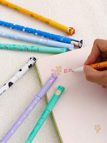 Lot de 8 stylos effaçables mignons et aléatoires avec motifs de nounours de bande dessinée. Recharges de stylos neutres avec une grande valeur esthétique, stylos neutres bleus et noirs pour étudiants - 8 pièces - Voir 4