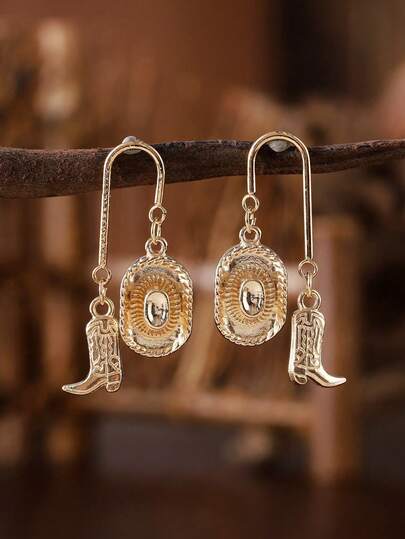 1 Pair Retro Western Style Cowboy Hat, Boots, Earrings Charm Set, Simple Western Cowboy Cowgirl Stud Earrings, Personalized Earrings Statement Jewelry Gift For Women Holiday Party Back To School