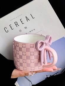 1pc 450ml Cute Bow Ceramic Mug, Unique Design High-Quality Girly Coffee Cup For Home Use - Multicolor - View 15
