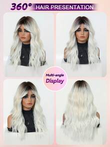 Peluca de onda corporal de 22 pulgadas con color ombre de rubio oscuro a blanco para mujeres, peluca sintética resistente al calor hecha a máquina para uso diario y citas - Multicolor - Ver 9