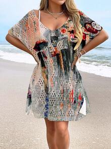 Women's Beach Cover-Up, Fashion Casual Hollow Out Printed Swimsuit Cover-Up (Swimsuit Not Included) - Multicolor - View 5