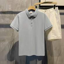 2026 Summer New Pearl Cotton Polo Shirt Collar Men's Short-Sleeve T-Shirt Leading Business Workwear - 淺灰色 - 查看 1