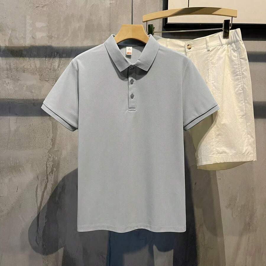 2026 Summer New Pearl Cotton Polo Shirt Collar Men's Short-Sleeve T-Shirt Leading Business Workwear - 淺灰色 - 查看 1