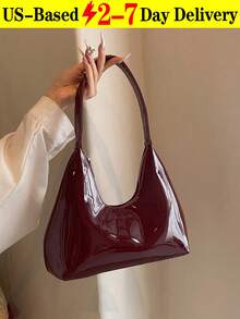 Retro Minimalist French Style Crescent Underarm Bag, Fashionable Elegant Versatile Shoulder Crossbody Baguette Handbag For Women, Korean Niche Patent Leather Baguette Crescent Shoulder Bag, Women's Handbag, Tote Bag, Fashionable Underarm Bag, Versatile Tote Bag Suitable For Shopping, Wallet, Purse, Young Female, College Student, Office Lady. Great For Office, University, Work, Business, Commuting, Outdoor Activities, Travel And Hiking[US Local Warehouse]The Best Gift Choice, Birthday Gift - Nhiều màu - Xem 13