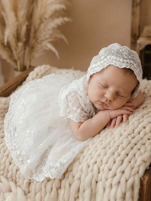 0-2 Years Old Baby White Christening Dress, Lace Baptism Dress, Tulle Skirt