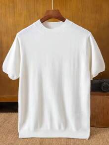 GRDR Men's Summer Solid Color Knit Short Sleeve Shirt, Suitable For Summer Vacation Casual Wear - White - View 2