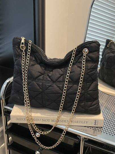 Damska torba typu tote o dużej pojemności, nowa torba na ramię z łańcuszkiem w kształcie rombu, stylowy design, uniwersalna do pracy, na zakupy i dojazdy do pracy