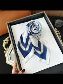 1条女士复古马术元素小方巾，经典优雅围巾 - 藍白色 - 查看 4