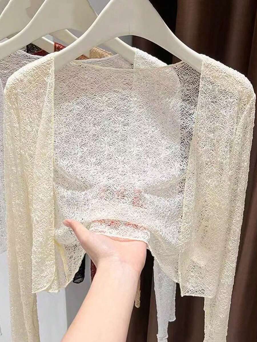 1 món đồ (áo khoác cardigan ren mùa xuân, hè, thu), áo hai dây chống nắng cao cấp, chân váy, áo choàng mỏng bằng lưới khoét vai, có mũ trùm đầu, khăn choàng. - Nhiều màu - Xem 1