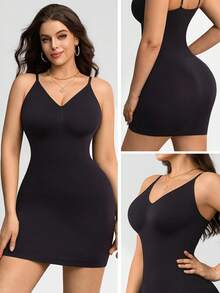 Women's Backless Bodycon Slip Dress With Adjustable Spaghetti Straps - Black - View 5
