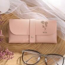1pc Personalized PU Leather Glasses Case, Custom Engraved Name Fashion Glasses Pouch, Slim Portable Eyeglasses Holder, Travel Spectacle Protector Gift - Pink - View 2