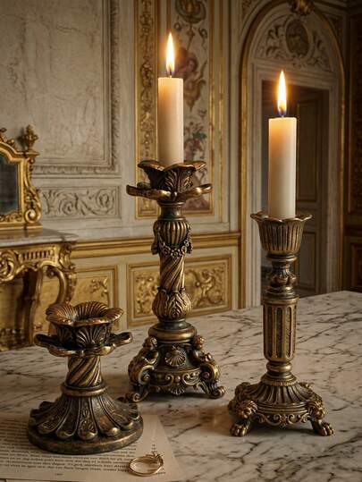 1pc Vintage Gothic Bronze Candle Holder, Floral Pattern Retro Nostalgic Style Candle Holder, Suitable For Home Decor, Dining Table Decor, Minimalist Retro Wedding Decor, Best For Mother's Day, Birthday, Holiday Gifts