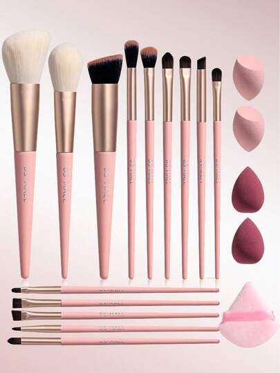  BS-MALL High Cost-Effective 14pcs Pink Makeup Brush Set + 4pcs Mini Makeup Sponges + 1pc Triangle Makeup Sponge, Eye Shadow Brush, Blush Brush, Concealer Brush Set, Soft & Durable
