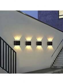 6颗LED灯泡太阳能壁灯/太阳能户外照明/户外防眩光照明，太阳能供电，双头壁灯，太阳能充电，半嵌入式安装，柔光，适用于庭院照明、门廊装饰、车库、阳台、花园、婚礼、露营装饰 - 彩色 - 查看 9