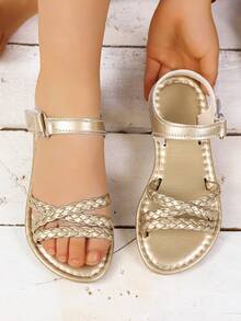 2026 New Arrival Summer Fashionable Shiny Gold Woven Strap Women Sandals - Gold - View 2