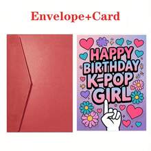 A Birthday Card Featuring KPOP Girl Prints With Heart And Flower Designs, Perfect For Birthday Celebrations And Gifts - Multicolor - View 15