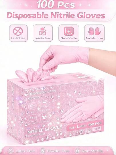 Powder-Free Pink Disposable Nitrile Gloves, Boxless, Durable Household Cleaning Gloves, Latex-Free, Waterproof, Anti-Static, Multi-Purpose Gloves, Linen Fingertips, Suitable For Hair Dyeing, Beauty, Painting, Arts And Crafts, Home Cleaning, Kitchen, Bathroom, Home Decor, Holiday Gifts, Party Favors. Size: S, M, L, XL