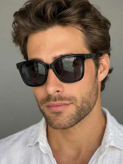 1 Pair Men's Black Cat Eye PC Frame Glasses, Minimalist Solid Color Stylish Casual Wear, Fashion Street Style