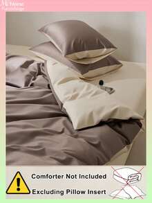 Juego de ropa de cama de 3 piezas en colores café y camel claro, incluye 1 funda nórdica y 2 fundas de almohada, textil suave y cómodo para el hogar, disponible en varios colores, adecuado para dormitorio, decoración de dormitorio simple y de moda, lavable a máquina, sin relleno - Café integral - Ver 4