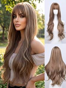 32 Inch Extra Long Balayage Wavy Wig For Women - Bangs, Heat-Resistant Synthetic, Adjustable Fit - Piano Color - View 9