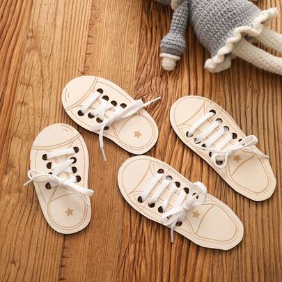 Juguete de zapatos de madera con cordones para niños, juguete educativo para el desarrollo de la coordinación mano-ojo y el entrenamiento de la concentración y las habilidades motoras finas para niños pequeños, juego de rompecabezas para atar los cordones