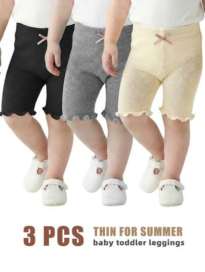 3pcs Baby Girls Leggings, Kids Thin Shorts, Lightweight & Comfortable, Simple & Versatile Summer Wear