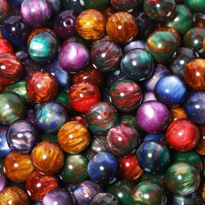 50pcs 8mm Colorful Starry Sky Resin Tiger Eye Beads Shiny Round Gold Sand Loose Beads For Charm Jewelry DIY Bracelet Necklace Earring Accessories