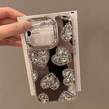 Mirror Silver Rhinestone Heart Phone Case Compatible With IPhone 17 Pro Max/17 Pro/17, 16 Pro Max/16 Pro/16, 15 Pro Max/15 Pro/15, New 14 Pro Max/13 Pro/13/12/11 - Multicolor - View 1