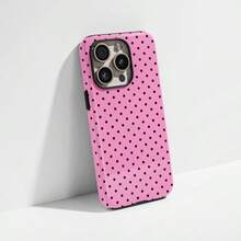 Funda de teléfono con lunares negros sobre base rosa, estilo lindo Y2K. Compatible con modelos 17, 16, 15, 14, 13, 12, 11 Pro Max Plus, versión internacional, no la versión nacional - Rosa Fucsia - Ver 3
