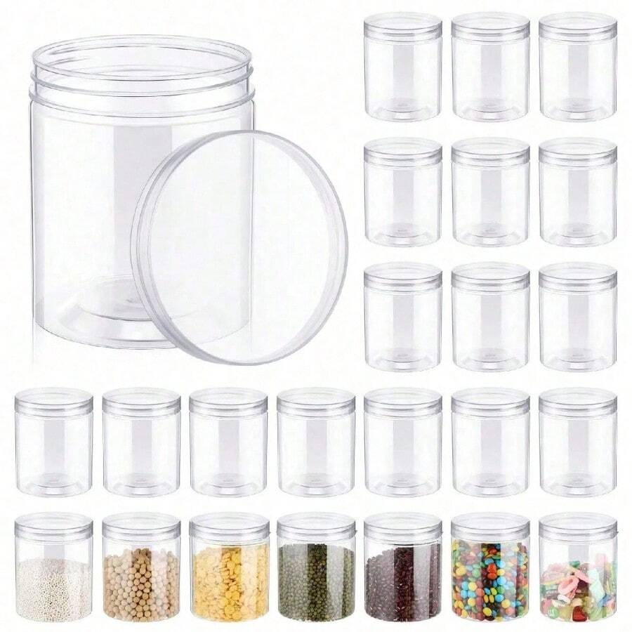 1/6/12/24pcs Transparent Plastic Jars With Lids, Round Containers Suitable For Slime Storage, DIY Craft Storage, Jewelry Sample Storage