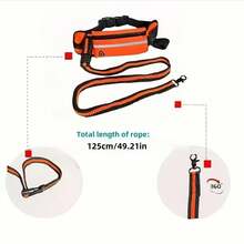 1条带拉链腰包的免手持狗绳，双层加厚手柄和耐用弹力绳，适合遛狗、慢跑和训练宠物[新版本] - 彩色 - 查看 4