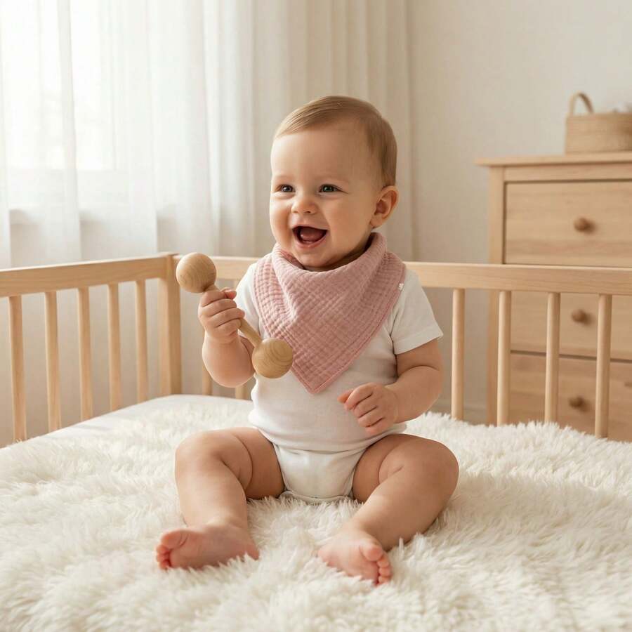 TDHD 5pcs/Pack Newborn Solid Color 4-Layer Gauze Super Soft Absorbent Skin-Friendly Daily Use Triangle Bibs - Baby Pink - View 1