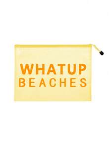 多色防水时尚网布沙滩包，化妆包，印有“WHATUP BEACHES”字样，沙滩主题，大容量透明化妆包，轻便防晒收纳包，沙滩必备，带尼龙拉链的洗漱包，适合游泳、沙滩、潜水和暑假，学生返校季，生日、节日、派对、婚礼（伴娘）的完美礼物和纪念品 - 彩色 - 查看 14