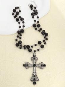 1 chiếc vòng cổ đính hạt kiểu Gothic với mặt dây chuyền hình thánh giá dành cho nữ - vòng cổ kiểu Gothic - Xem 3