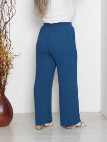 Women's Plus Size Wide-Leg Pants By Duna With Pockets - Teal Blue - View 3